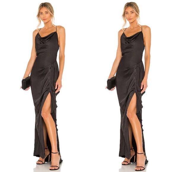 NWT Elliatt Eliana Black Ruffle Maxi Dress with Slit